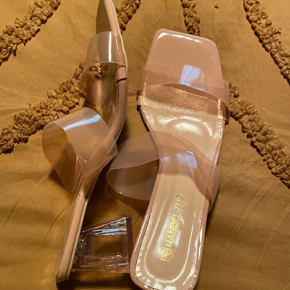 Square Toe/ Clear Heel Wedding/Special Occasion Chunky High Heel - Picture 1 of 5